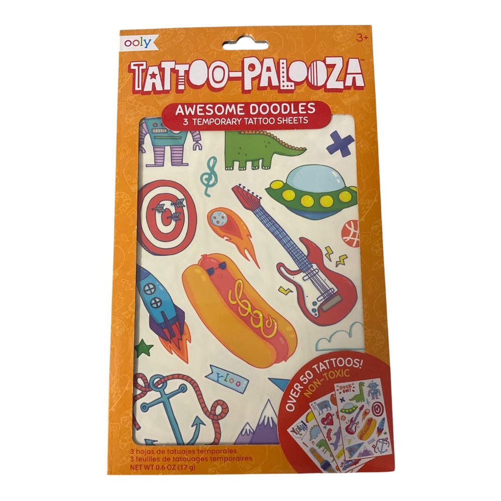 TATTOO PALOOZA TEMPORARY TATTOO: AWESOME DOODLES - 6 SHEETS - PACK OF 3
